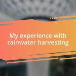 My experience with rainwater harvesting